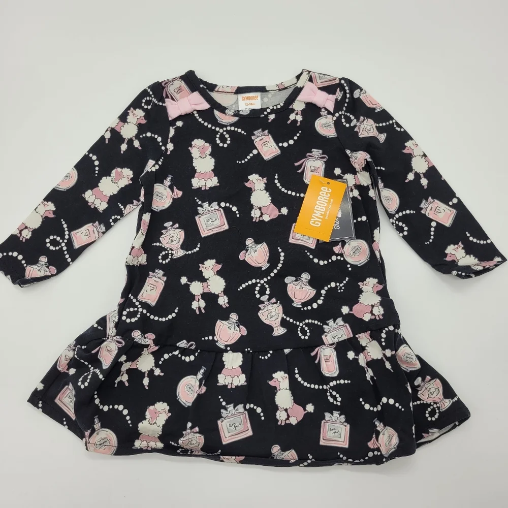 Gymboree Dress Black Pink Long Sleeve Tres Chic Collection Print Size 12-18m NEW